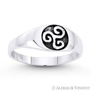 Celtic Triskelion Triple Spiral Charm Ring in .925 Sterling Silver - Size 7.5